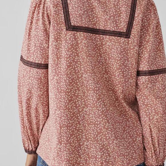 Faherty Mauve Pink Aurora Leaf Organic Cotton Peasant Boho - Size - XS - Picture 2 of 8